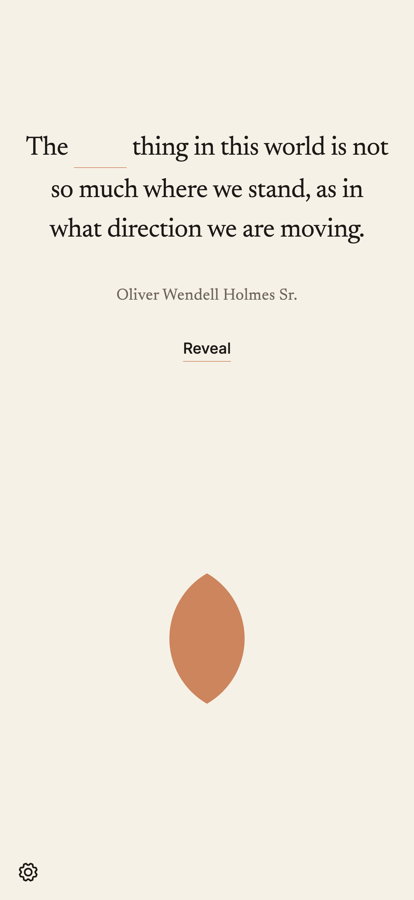 In the Retelling, daily screen with one word hidden, awaiting the reader's reveal.
